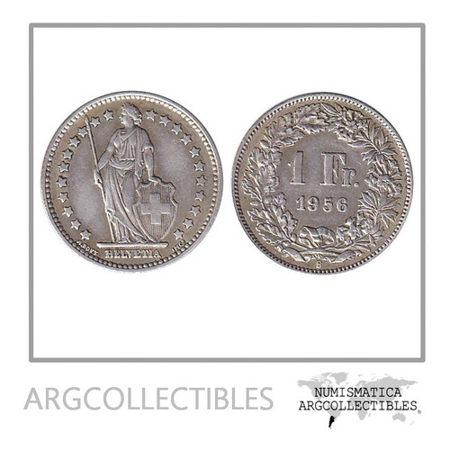 Suiza Moneda 1 Franco 1956 B Plata 835 Km-24 Vf+