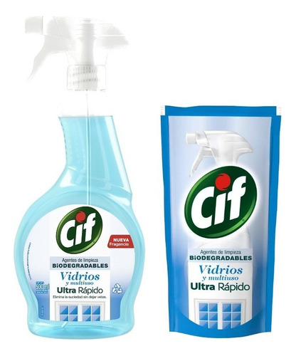 Combo Cif Vidrios Biodegradable 500ml Gatillo + Repuesto