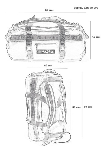 Bolso Outdoor Impermeable 80 Lts Tracking Camping Drysafe Verde petróleo