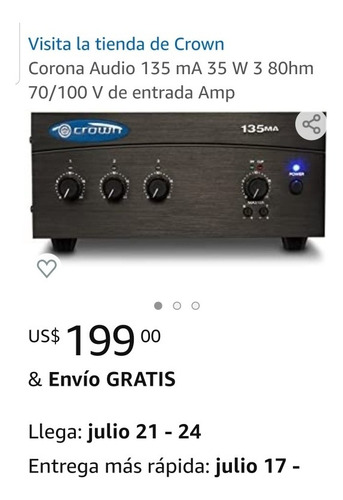 Crown Audio 135 ma 35 w 3 80hm 70/100 v De Entrada Amp