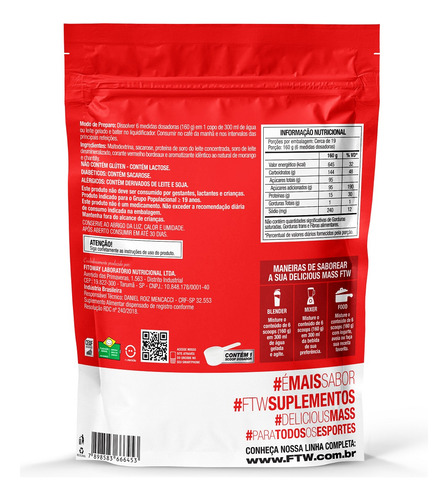 Delicious Mass Hipercalórico Pouch 3Kg Sabor Chocolate - FTW