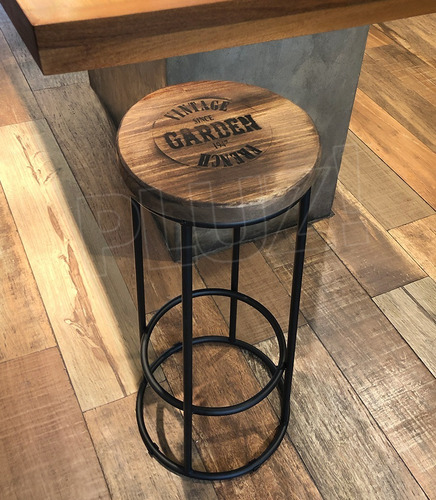 Banqueta Alta Barra - Hierro Madera Industrial Rústica Negra