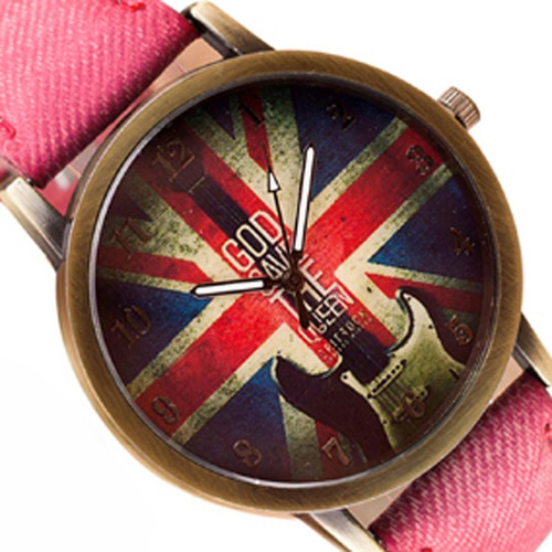 Relógio Vintage Bandeira Da Inglaterra Pulseira Tecido Cores
