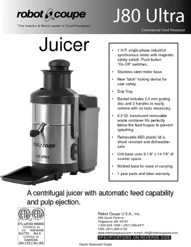 Extractor de jugos J80  Robot Coupe - Jopco Equipos y Productos para  Hoteles y Restaurantes