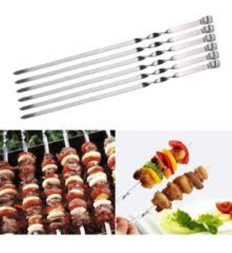 Pack 6  Pinchos  Anticuchos De Acero Para Parilla Asado 40cm