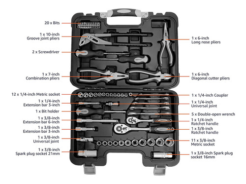Juego De Herramientas Amazon Basics De 65 Piezas Para Repara