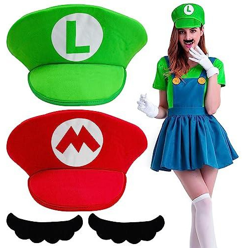 Set 2 Gorros Super Mario Y Luigi Para Disfraz Unisex Talla