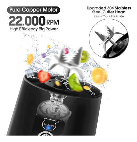 Licuadora Portátil Mini Para Batidos Recargable Usb Negro