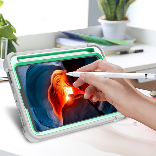 Funda Anti Golpe P/ Ipad Mini 6/7 A17 Pro 8.3'' A2567 A2993 Verde Agua/gris
