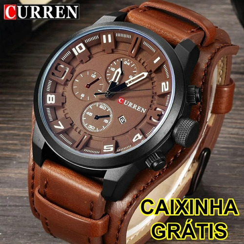 Relógio Curren Com Bracelete De Couro Pu Original + Brinde