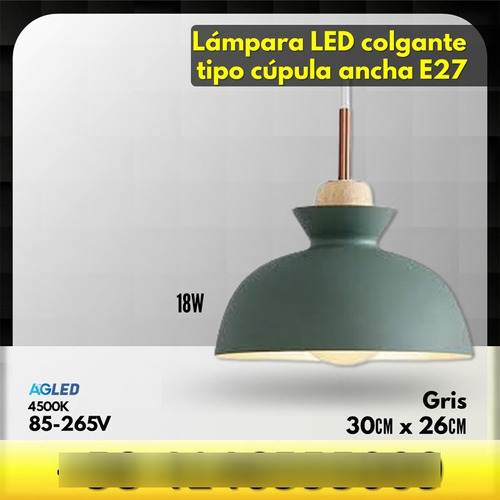 Lampara Led Colgante Cupula Ach E27 18w Negra 6000k 85-265