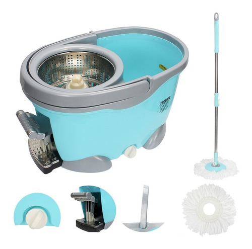 Balde Spin Mop 360 Inox Com Pedal Aluminio Completo Sp301-g