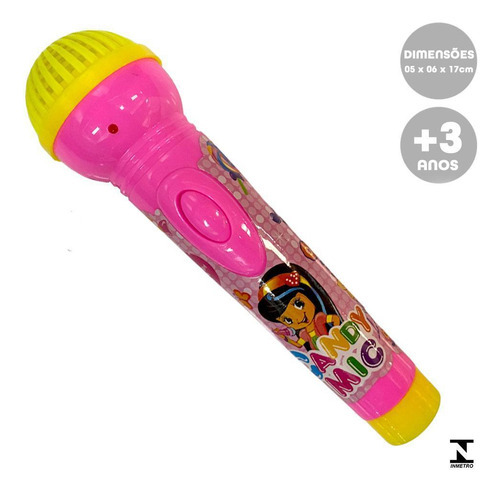 Microfone Infantil Com Som E Luz Rosa 17cm Candy Mic