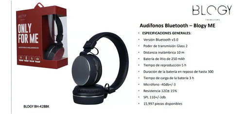 Blogy - Bluetooth Headset Silver - BLG-428 Color Negro