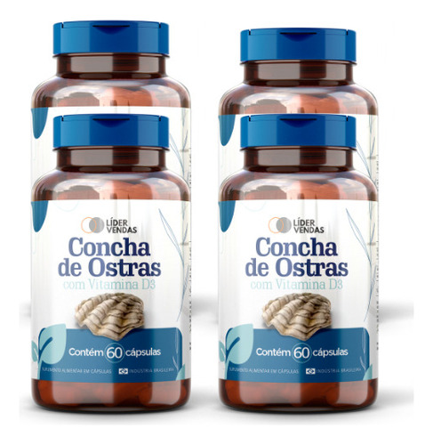 Concha De Ostras C/ Vitamina D3 C/ 60 Cápsulas Kit 4 Potes