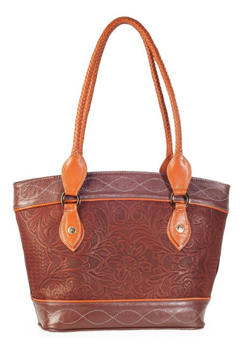 Imagen 5 de 7 de Bolso Tote De Piel Con Grabado Tipo Cincelado Bolsa Dama