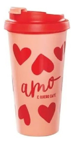 Copo Rosa Vermelho 500ml C/ Tampa Trava Café - Avon Plástico Cor Vermelho Rosa