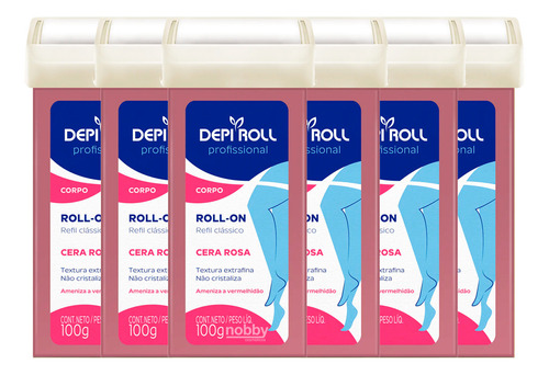 Kit 6 Cera Roll-on Rosa Depiroll 100g Refil Tampa Fixa