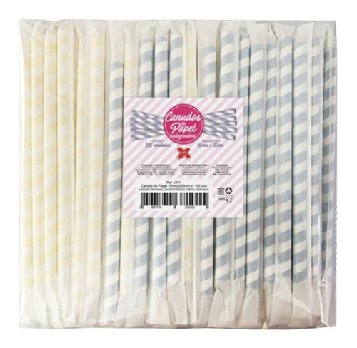 Kit 50 Canudo Papel Listrado Emb Individual 10mm X 20cm- G Cor Colorido