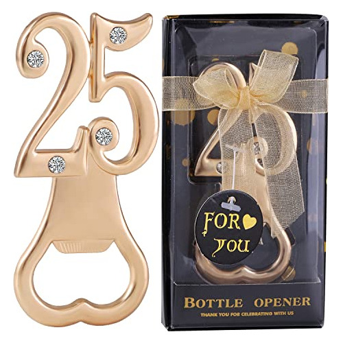 Souvenir Abridor De Botellas Numero 25 Dorado Con Strass 36u