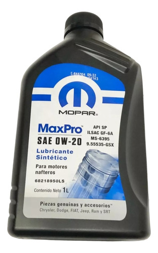 Aceite Mopar Max Pro 0w20 Fiat Argo 1.3 Drive 1 Lts Original