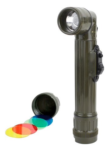 Linterna Acodada Verde Con Filtros Clip Pilas Modelo 9300 Luz Blanco