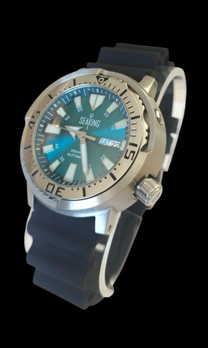 Sea King Tuna Special Diver Mergulho 200m Autom. Seiko Nh35 Preto Prateado Azul-turquesa