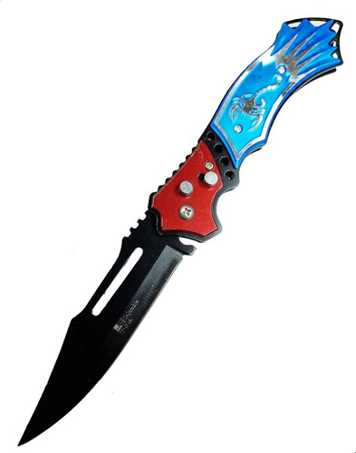 Navaja Cortapluma Automatica Blue Skorpion Con Grip