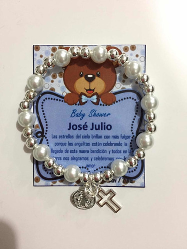 12 Pulsera Recuerdo Bautizo Baby Shower Fiesta Boda  Cruz