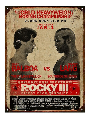 Cartel De Chapa Publicidad Boxeo Rocky Vs Lang