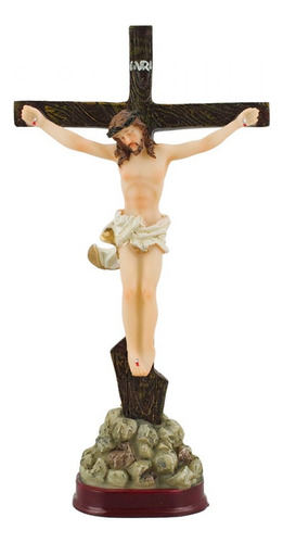 Crucifixo De Jesus Imagem Religiosa De Resina 21,5 Cm Cor Marrom