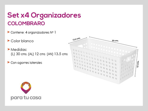 Imagen 3 de 9 de Set 4 Canasto Organizador Cesto Plástico Colombraro Orbital