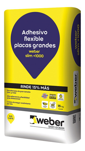 Adhesivo Weber Slim +1000 Flexible Placas Grandes X 15kg