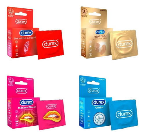 Pack Durex 12 Und Sensitivo D, Real F, Máximo P, Clásico.