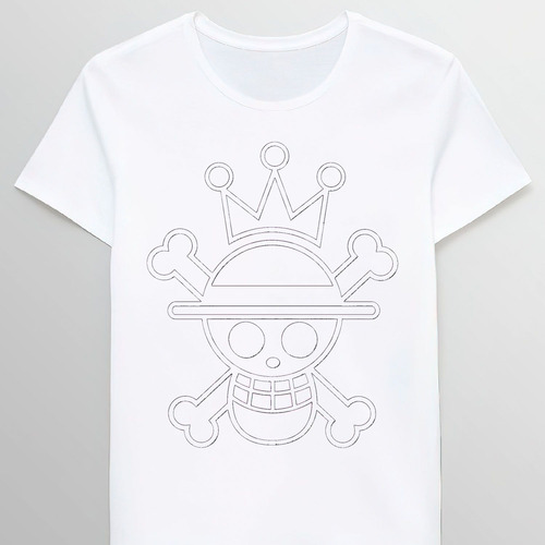 Remera Skull King Flag One Piece Black White Straw Rates1259