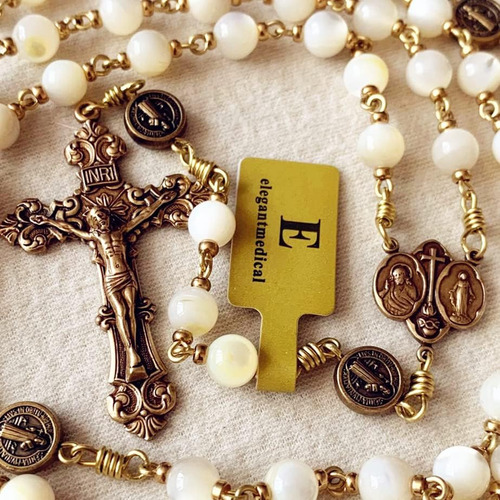 Elegante Médico Rosario Católico De Cobre Hecho A Mano Luz D