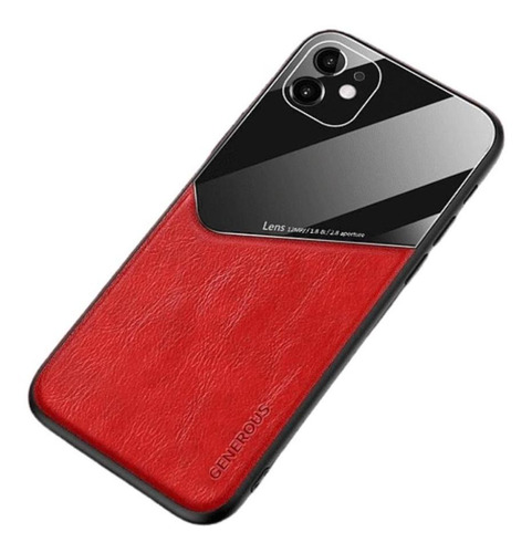 Carcasa Ecocuero Vidrio Templado Rojo Para iPhone 11 Pro Max