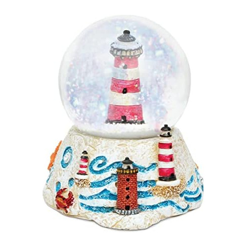 Pink Stripes Lighthouse Snow Globe Resina Velero Colecc...