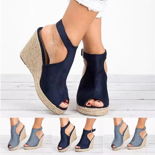 Sandalias Con Punta Abierta Y Suela De Lino Con Forma De Pez
