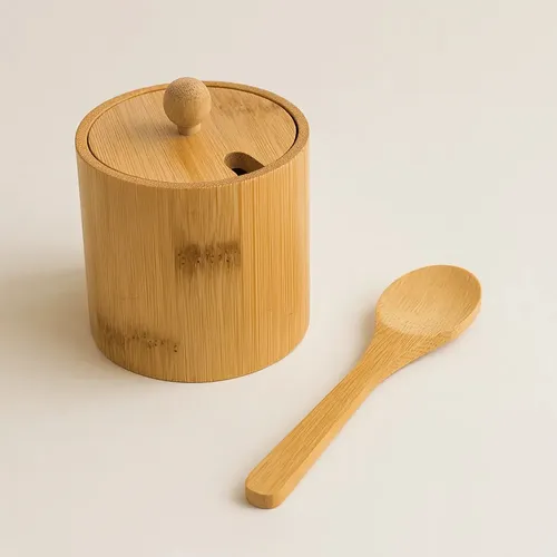 Pote de Açúcar Sal Luxo Porta Mantimento Boho Bambu Tempero Saleiro Pote com Colher e Tampa Estilo Madeira Açucareiro Ou Saleiro — R$ 27,71 em Mercado Livre, 37% OFF