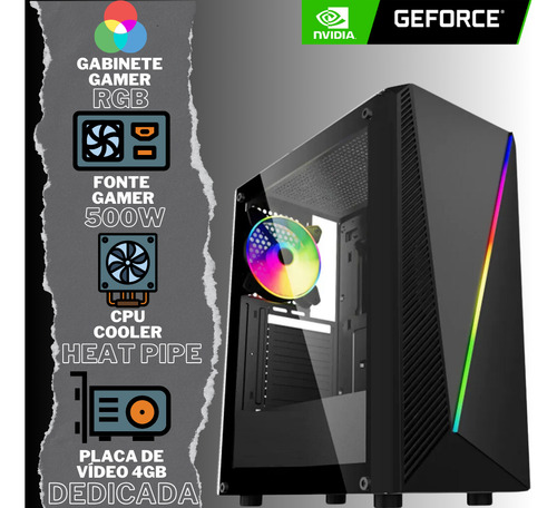 PC Gamer Completo 2Eletro Player, Intel Core i7, 16GB RAM, Placa de vídeo Geforce 4GB, SSD 1TB, Fonte 500W, Monitor 20" 75Hz, Kit Gamer com Headset - PG2E-RGB1017PL