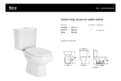 Combo Roca Monaco Inodoro Largo + Deposito De Apoyo + Bidet 3 Orificios