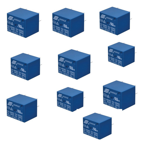 10 X Rele 12v 10a 5 Terminais Kit 10 Unidades/ Nota Fiscal