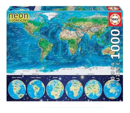 Puzzle Rompecabezas 1000 Piezas Mapamundi Físico Neon Educa