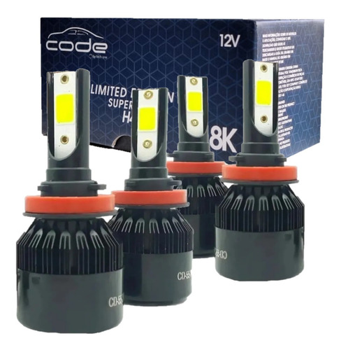 Kit 4 Lâmpada Ultra Led Super Farol Alto Baixo + Milha 8000k