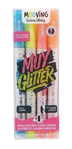 Resaltadores Mooving De Tinta Liquida Con Glitter X4 Estuche