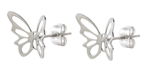 Hermosos Aretes Broquel Mariposa Oro Blanco Laminado Mujer 