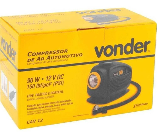 Compressor de ar mini automotivo portátil Vonder CAV 12 90W 12V preto