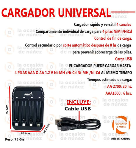 Imagen 2 de 6 de Cargador Rapido Multiple Aa Aaa 9v 4 Pilas Indicador Led