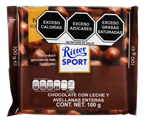 Barra De Chocolate Con Leche Avellanas Ritter Sport 100gr